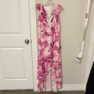 Lulus Elevate The Occasion Pink Floral Ruffled Wrap High-Low Dress